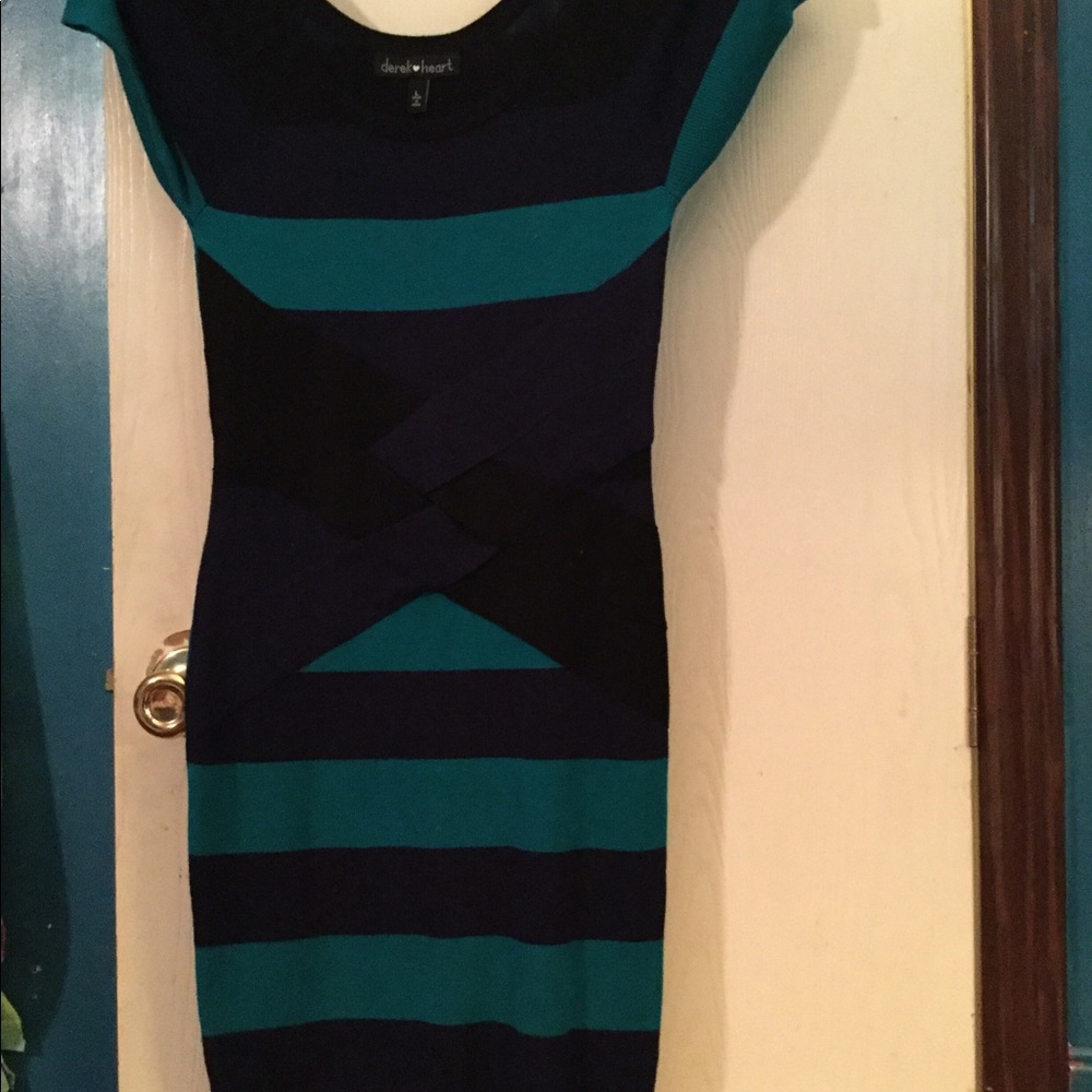 Navy and teal slim fit dress